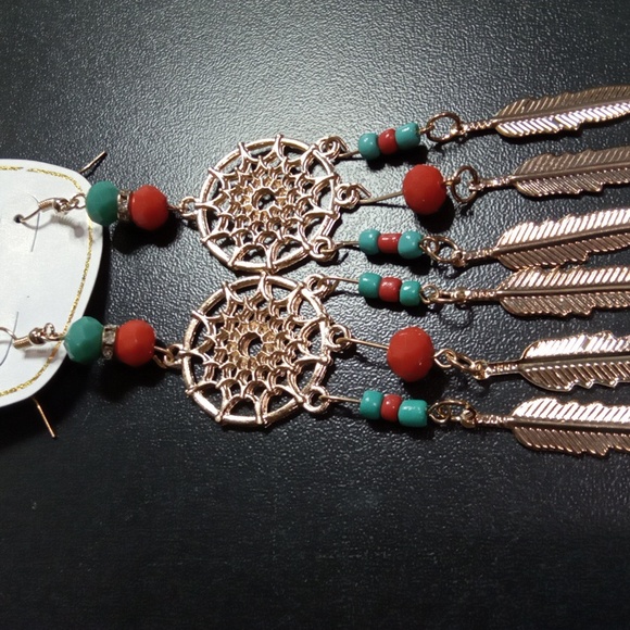 Long Feather Dream Catcher Hook Earrings - Picture 4 of 7